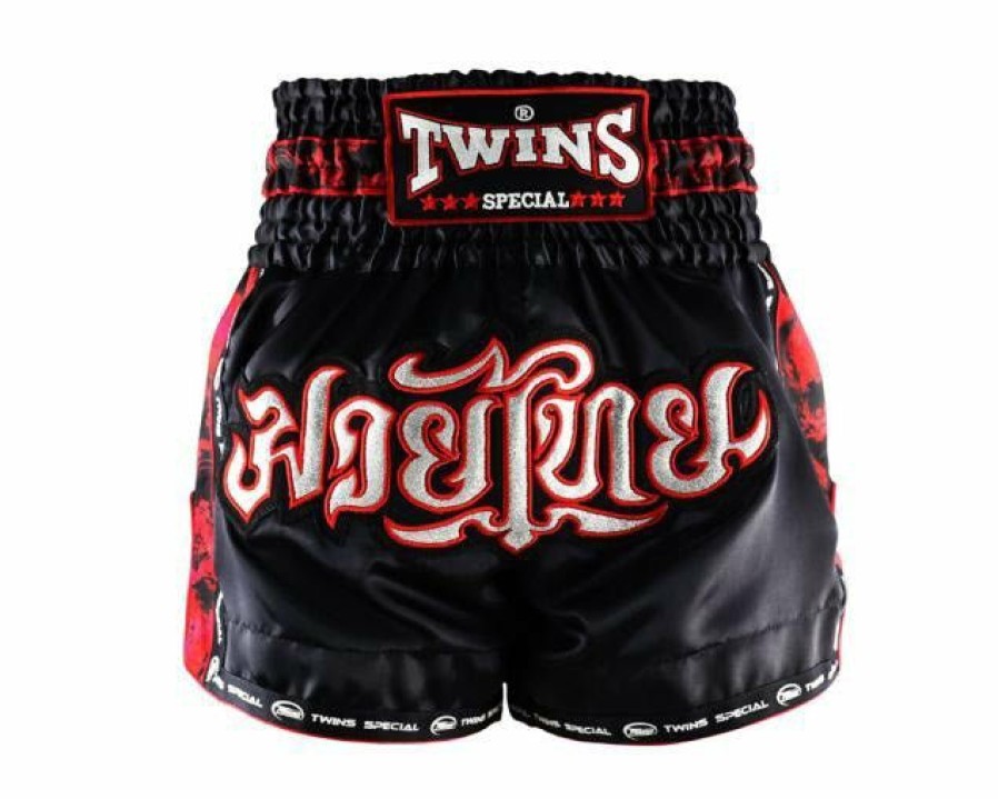 Muay Thai Shorts * | Fashionable Twins Special Twins Muay Thai Shorts Tbs-Skull Red Black