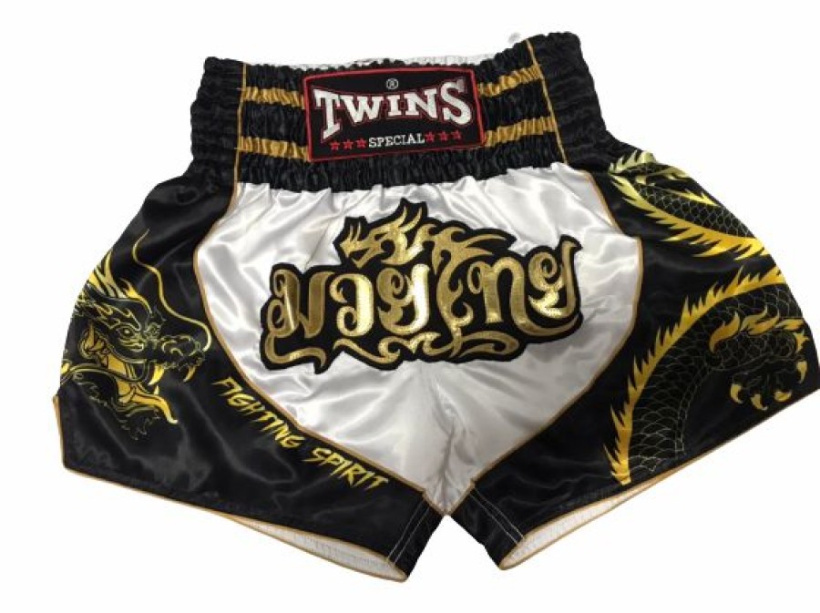 Muay Thai Shorts * | Lower Price Twins Special Shorts Tbs-Dragon 3 White Black